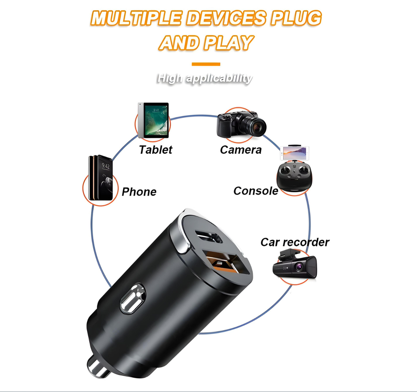 100W PD & QC 3.0 Dual-Port Fast Car Charger | USB-C & USB-A Metal Adapter with Easy Pull Ring | Quick Charge