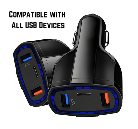 Car Charger Triple USB - 12V (QC 3.0) Turbo Cables