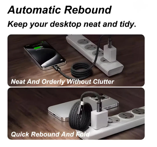 66W Magnetic Coiled USB-C to USB-C Cable (2M) | Fast Charge Braided Sync Cord Turbo Cables