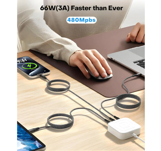 66W Magnetic Coiled USB-C to USB-C Cable (1M) | Fast Charge Braided Sync Cord Turbo Cables