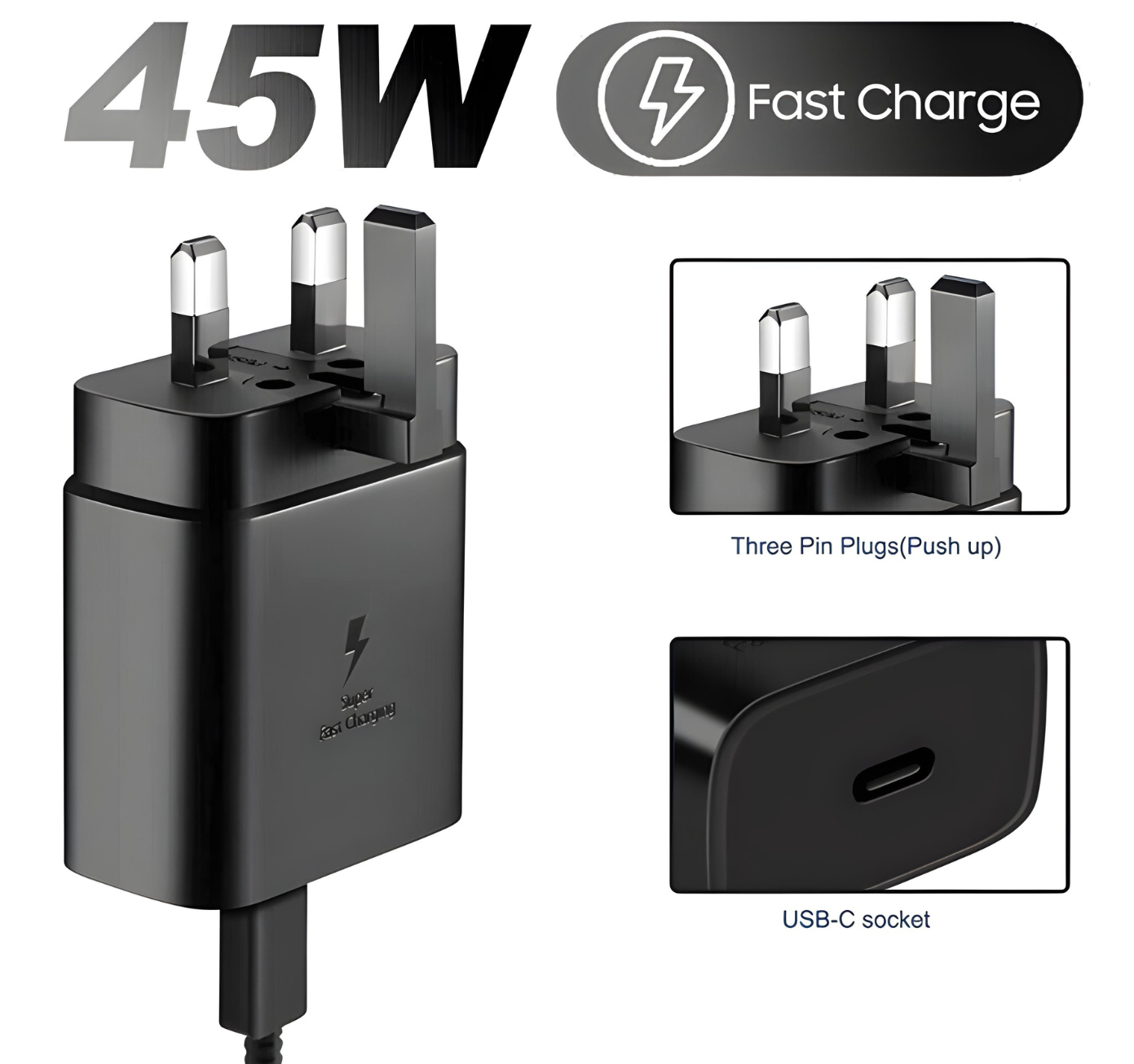 Compact Power Adaptor USB C - 45w Fast Charging (240v)
