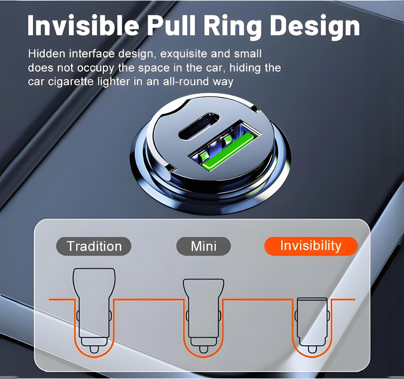 100W PD & QC 3.0 Dual-Port Fast Car Charger | USB-C & USB-A Metal Adapter with Easy Pull Ring | Quick Charge