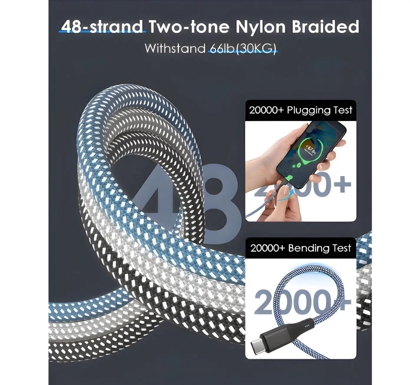 66W Magnetic Coiled USB-C to USB-C Cable (2M) | Fast Charge Braided Sync Cord Turbo Cables