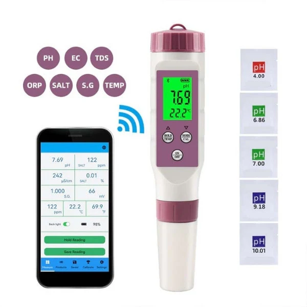Turbo Cables – Digital Pool Water Tester | 7-in-1 Electronic Test Kit with Mobile App | Accurate Water Analysis for Pools and Spas