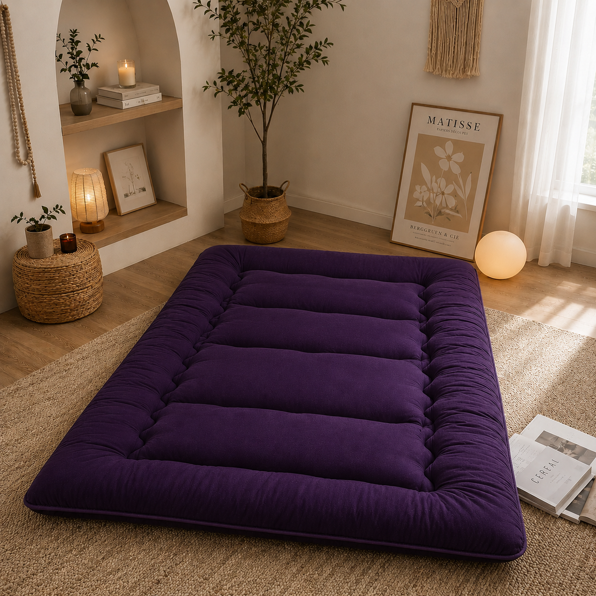 Turbo Cables – Japanese Floor Bed, 4 Inch Thick Futon Mattress, Foldable Tatami Sleeping Pad, Roll Up Floor Bed for Adults & Kids