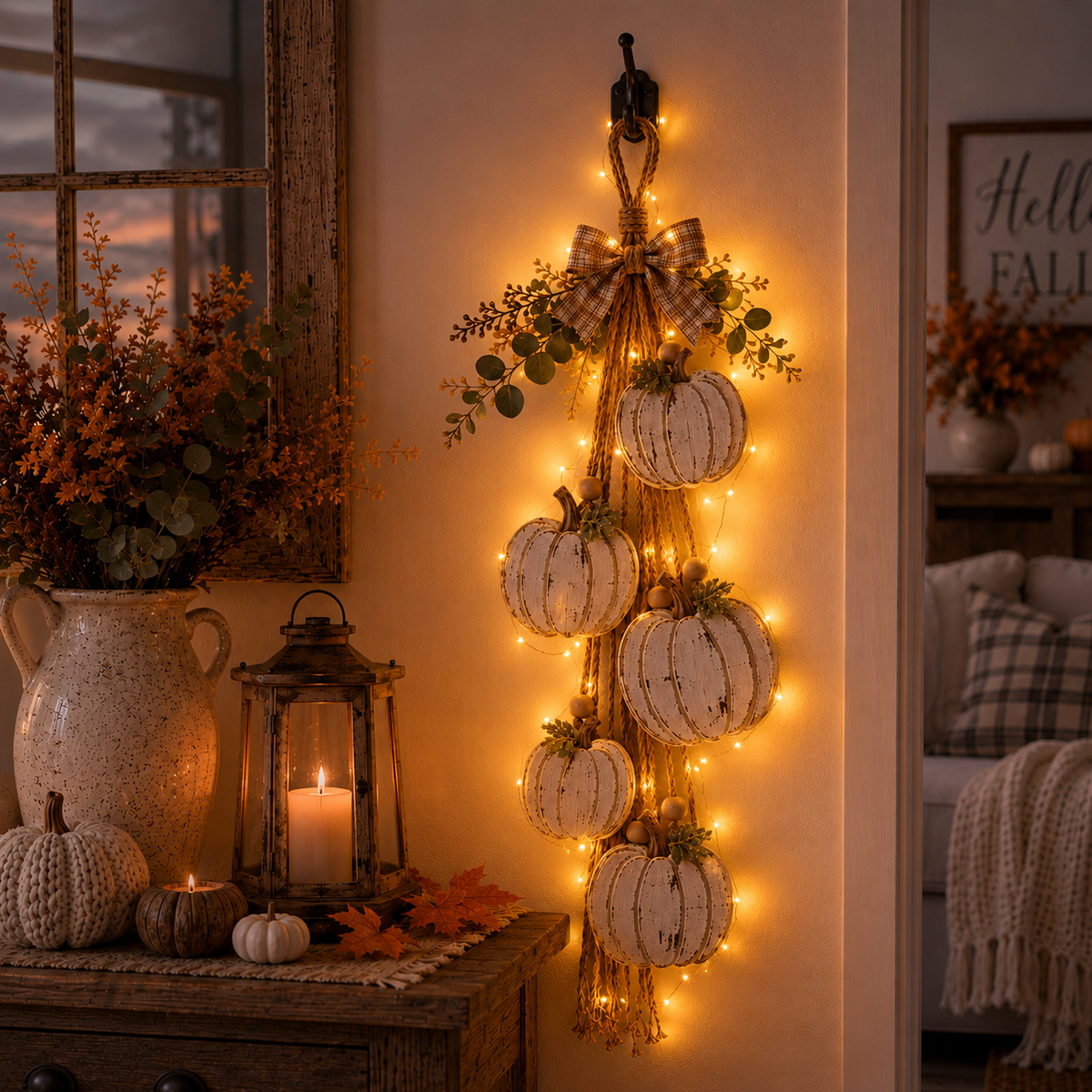 Turbo Cables – Rustic White Pumpkin Hanging Swag