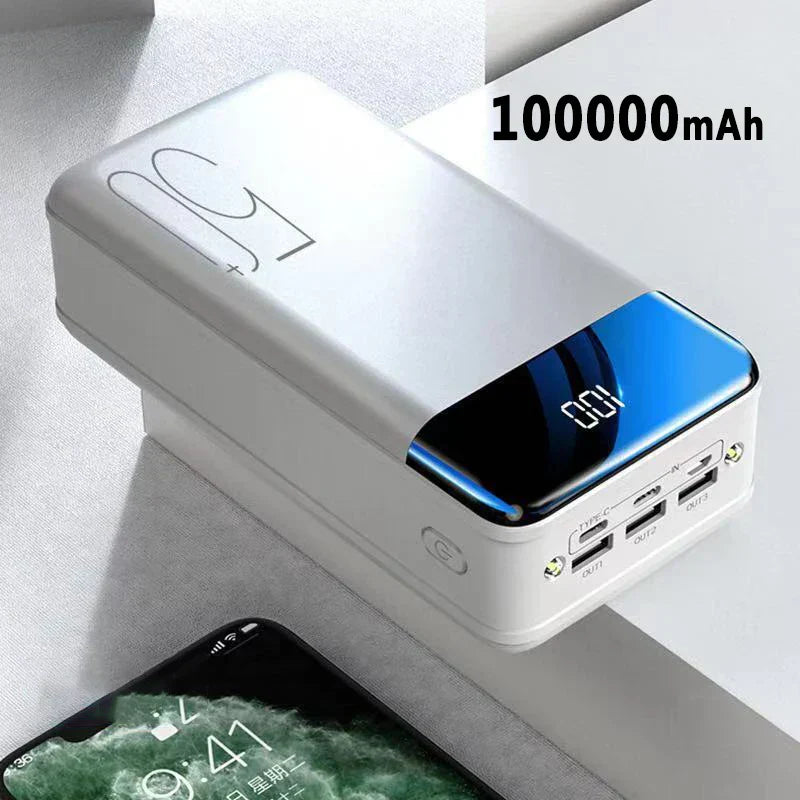 Turbo 100000mAh Power Bank – Ultra Fast Charging External Battery for Phones, Tablets & Laptops