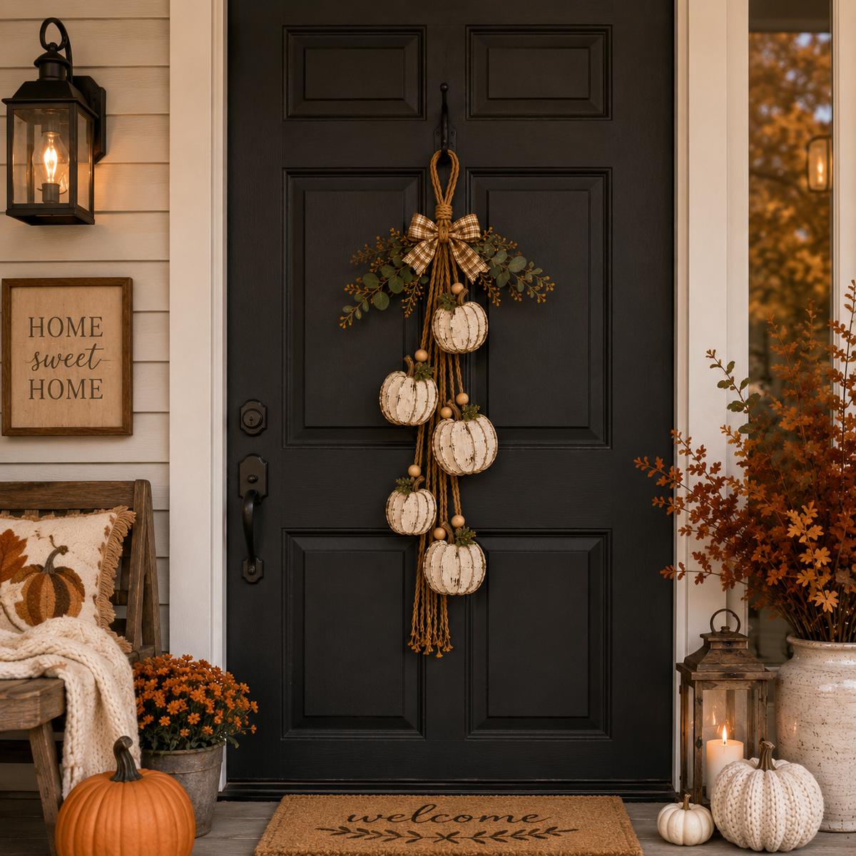 Turbo Cables – Rustic White Pumpkin Hanging Swag