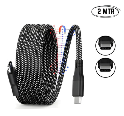 66W Magnetic Coiled USB-C to USB-C Cable (2M) | Fast Charge Braided Sync Cord Turbo Cables