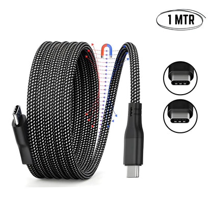 66W Magnetic Coiled USB-C to USB-C Cable (1M) | Fast Charge Braided Sync Cord Turbo Cables