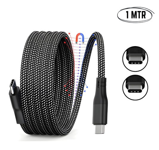 66W Magnetic Coiled USB-C to USB-C Cable (1M) | Fast Charge Braided Sync Cord