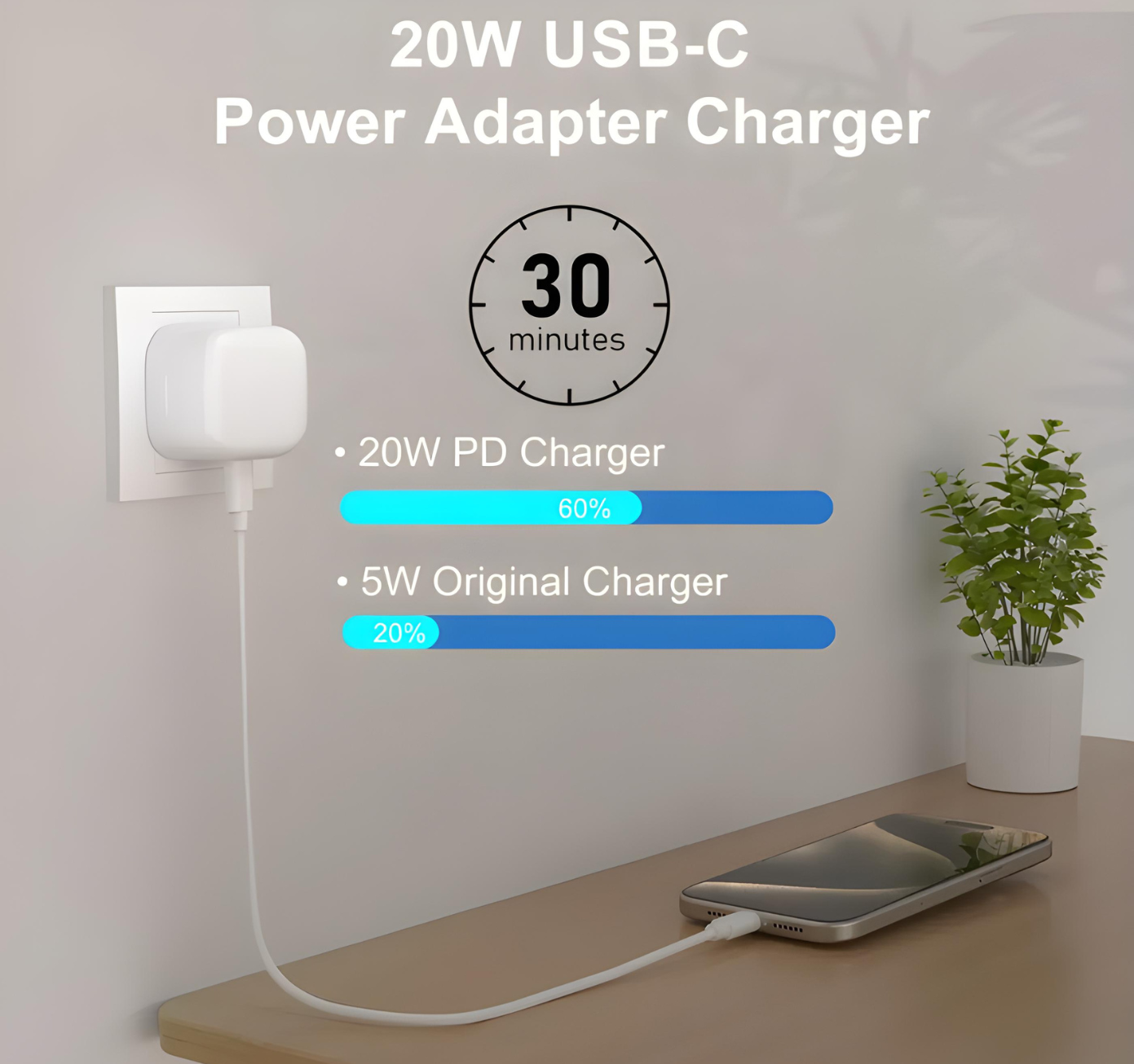 Compact Power Adaptor USB C - 20w (240v)