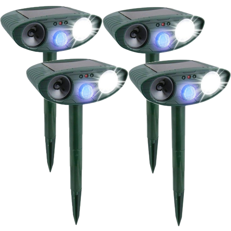 Solar Powered Ultrasonic Rabbit Repeller – Humane Garden Protection with Flashing Light Turbo Cables