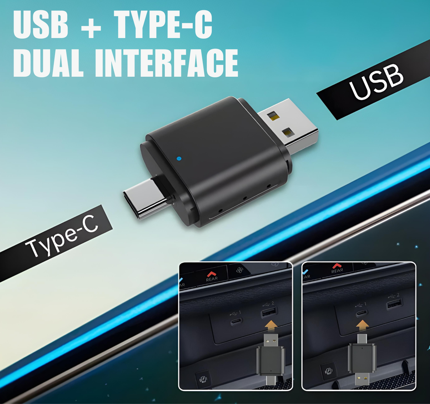 2-in-1 Wireless CarPlay & Android Auto Adapter | Dual USB-A + USB-C Interface | Bluetooth Plug & Play Turbo Cables