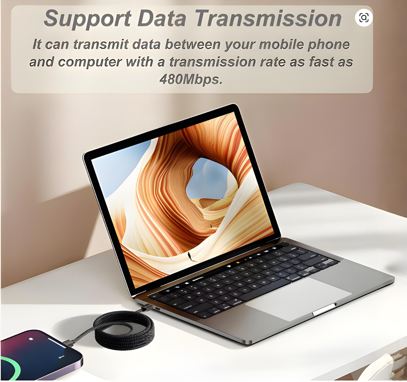 66W Magnetic Coiled USB-C to USB-C Cable (2M) | Fast Charge Braided Sync Cord