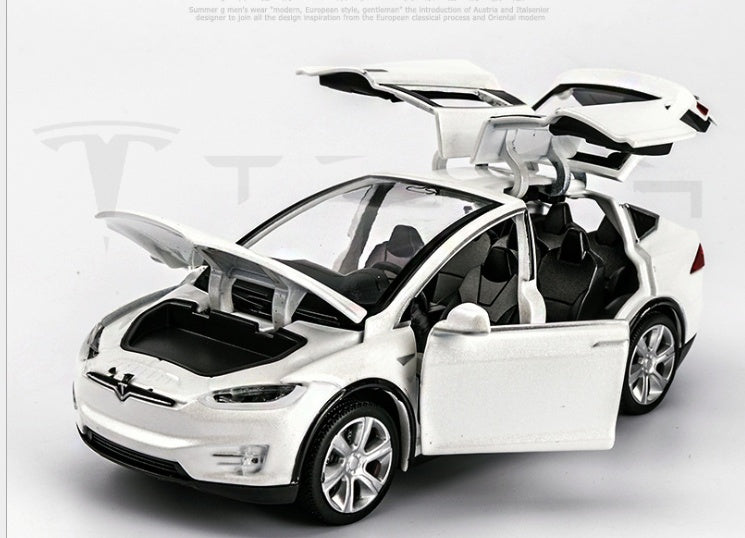 Turbo Cables – Tesla Model X Pull Back Car Model with Sound and Light Features | 1:32 Scale Toy for 3-6 Year Olds