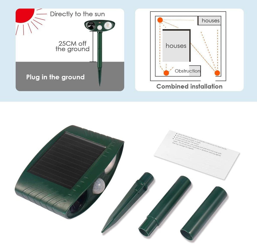 Solar Ultrasonic Cat Repeller – Outdoor Motion Sensor Animal Deterrent Turbo Cables