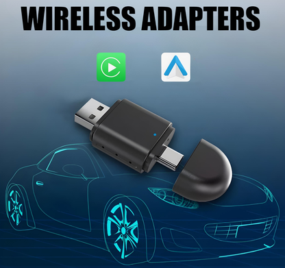2-in-1 Wireless CarPlay & Android Auto Adapter | Dual USB-A + USB-C Interface | Bluetooth Plug & Play Turbo Cables