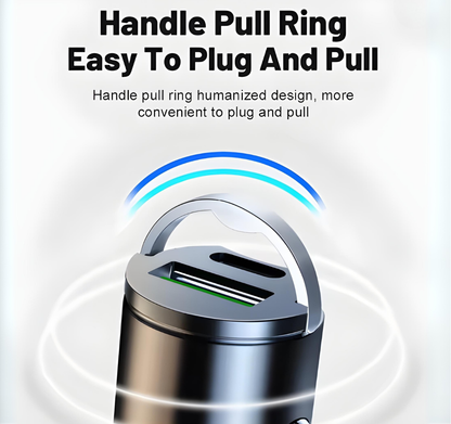 100W PD & QC 3.0 Dual-Port Fast Car Charger | USB-C & USB-A Metal Adapter with Easy Pull Ring | Quick Charge