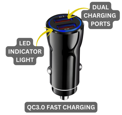 Dual USB Car Charger | 12V Sleek Fit Adapter with 3.1A Fast Charge