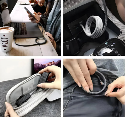 66W Magnetic Coiled USB-C to USB-C Cable (1M) | Fast Charge Braided Sync Cord Turbo Cables