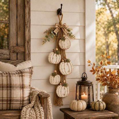 Turbo Cables – Rustic White Pumpkin Hanging Swag