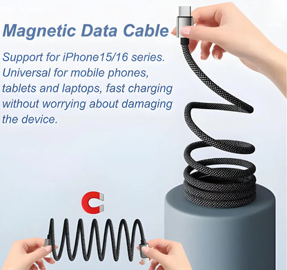 66W Magnetic Coiled USB-C to USB-C Cable (1M) | Fast Charge Braided Sync Cord Turbo Cables
