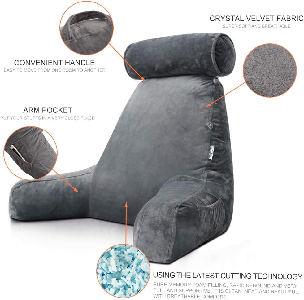 Reading Pillow with Arms – Backrest Support Cushion for Bed & Couch Turbo Cables
