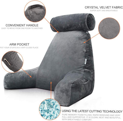 Reading Pillow with Arms – Backrest Support Cushion for Bed & Couch Turbo Cables