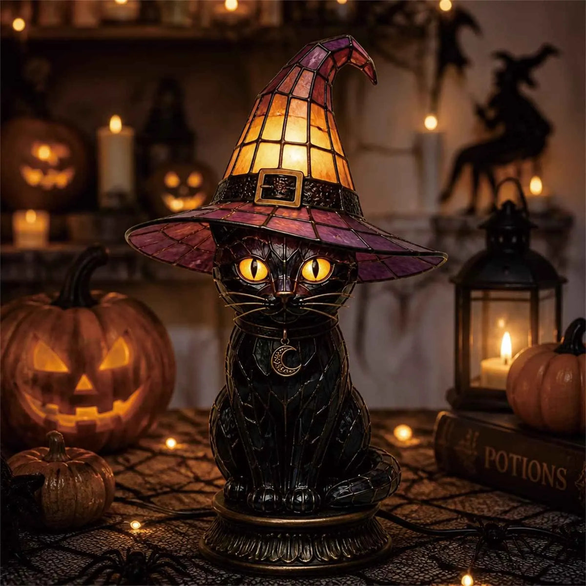 Turbo Cables – Vintage Tiffany Style Cat Night Lamp
