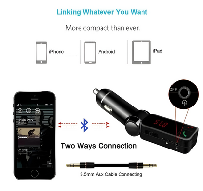 FM Transmitter with Bluetooth and Dual USB Car Charger