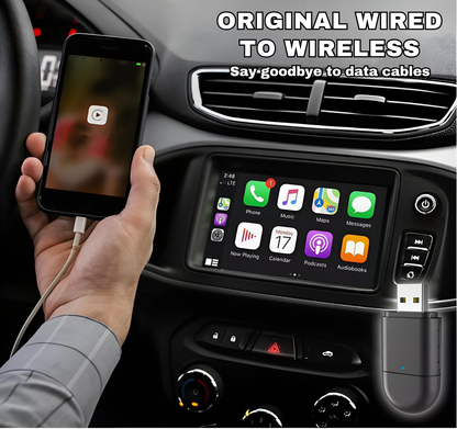 2-in-1 Wireless CarPlay & Android Auto Adapter | Dual USB-A + USB-C Interface | Bluetooth Plug & Play Turbo Cables