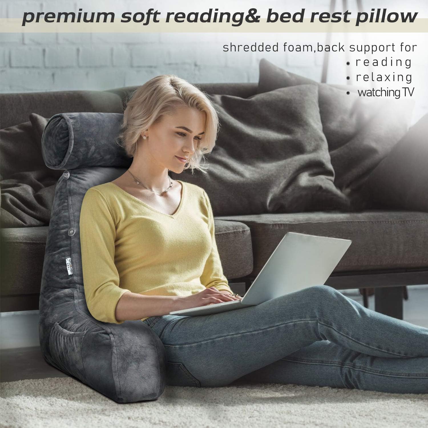 Reading Pillow with Arms – Backrest Support Cushion for Bed & Couch Turbo Cables
