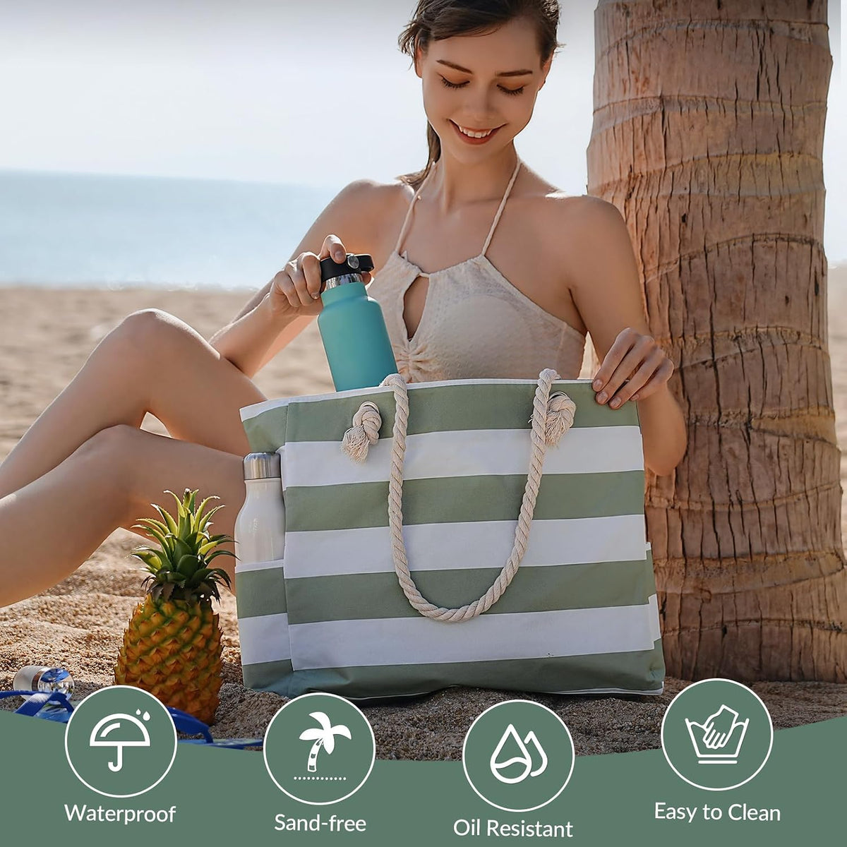 Turbo Cables – Large Waterproof Beach Tote Bag with Zipper | Sandproof Design for Easy Summer Outings
