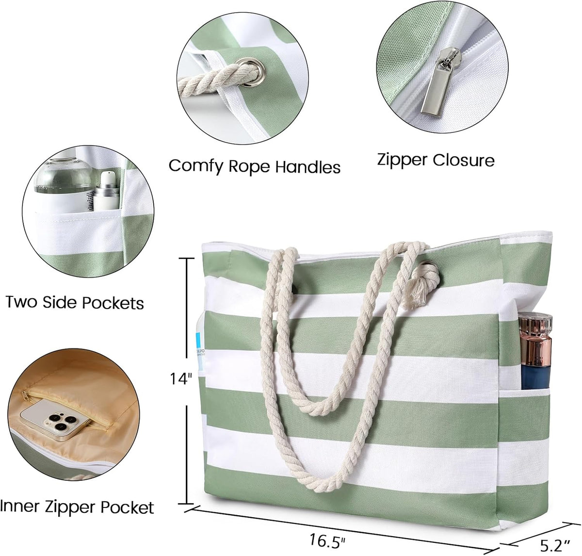 Turbo Cables – Large Waterproof Beach Tote Bag with Zipper | Sandproof Design for Easy Summer Outings