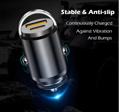 100W PD & QC 3.0 Dual-Port Fast Car Charger | USB-C & USB-A Metal Adapter with Easy Pull Ring | Quick Charge