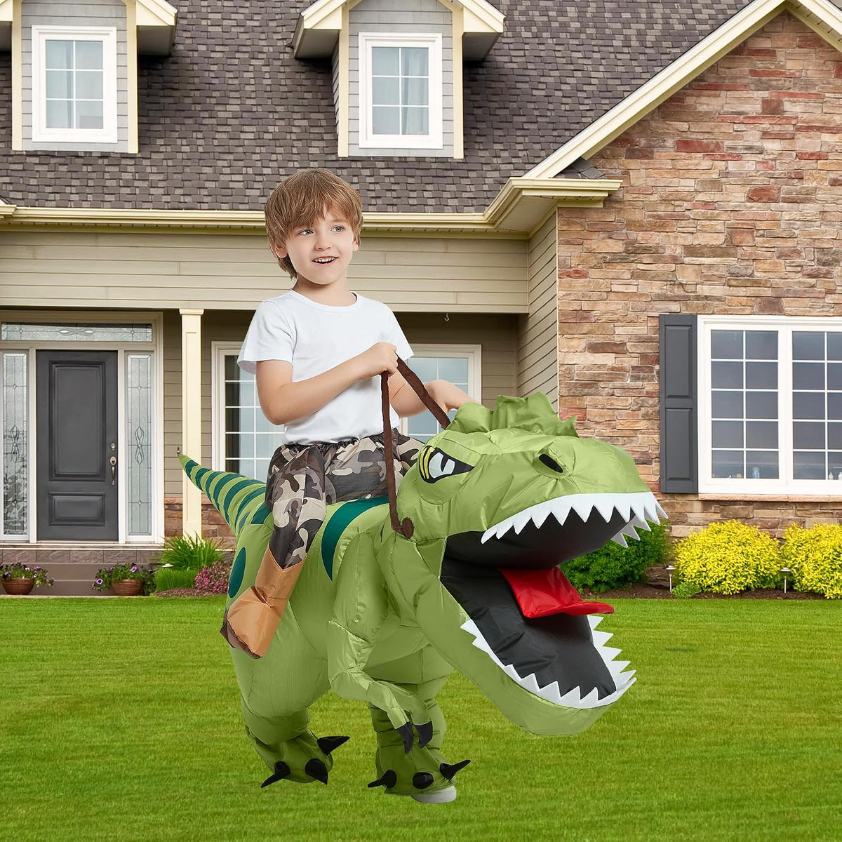 Turbo Cables – Inflatable T-Rex Costume for Kids with Easy Inflate Design | Fun Halloween Adventure