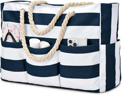 Turbo Cables – Large Canvas Beach Tote Bag with Zipper & Waterproof Design | Versatile 7-Pocket Storage for Sand-Free Fun