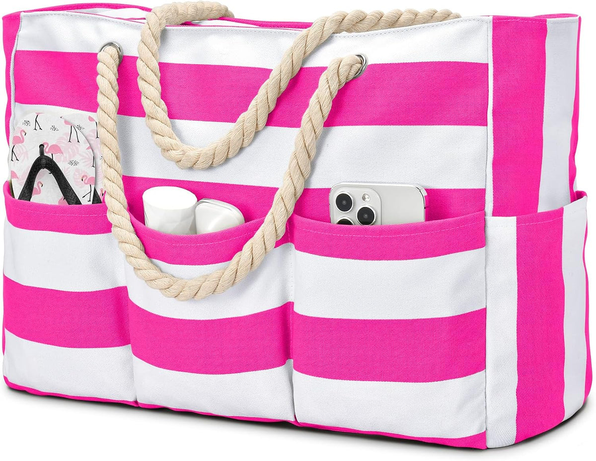 Turbo Cables – Large Canvas Beach Tote Bag with Zipper & Waterproof Design | Versatile 7-Pocket Storage for Sand-Free Fun