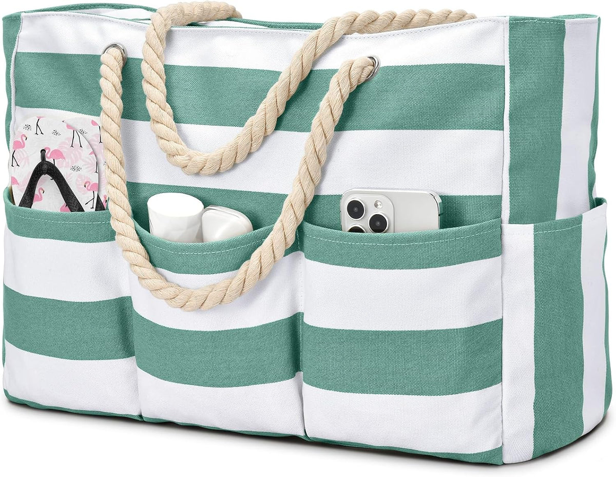 Turbo Cables – Large Canvas Beach Tote Bag with Zipper & Waterproof Design | Versatile 7-Pocket Storage for Sand-Free Fun