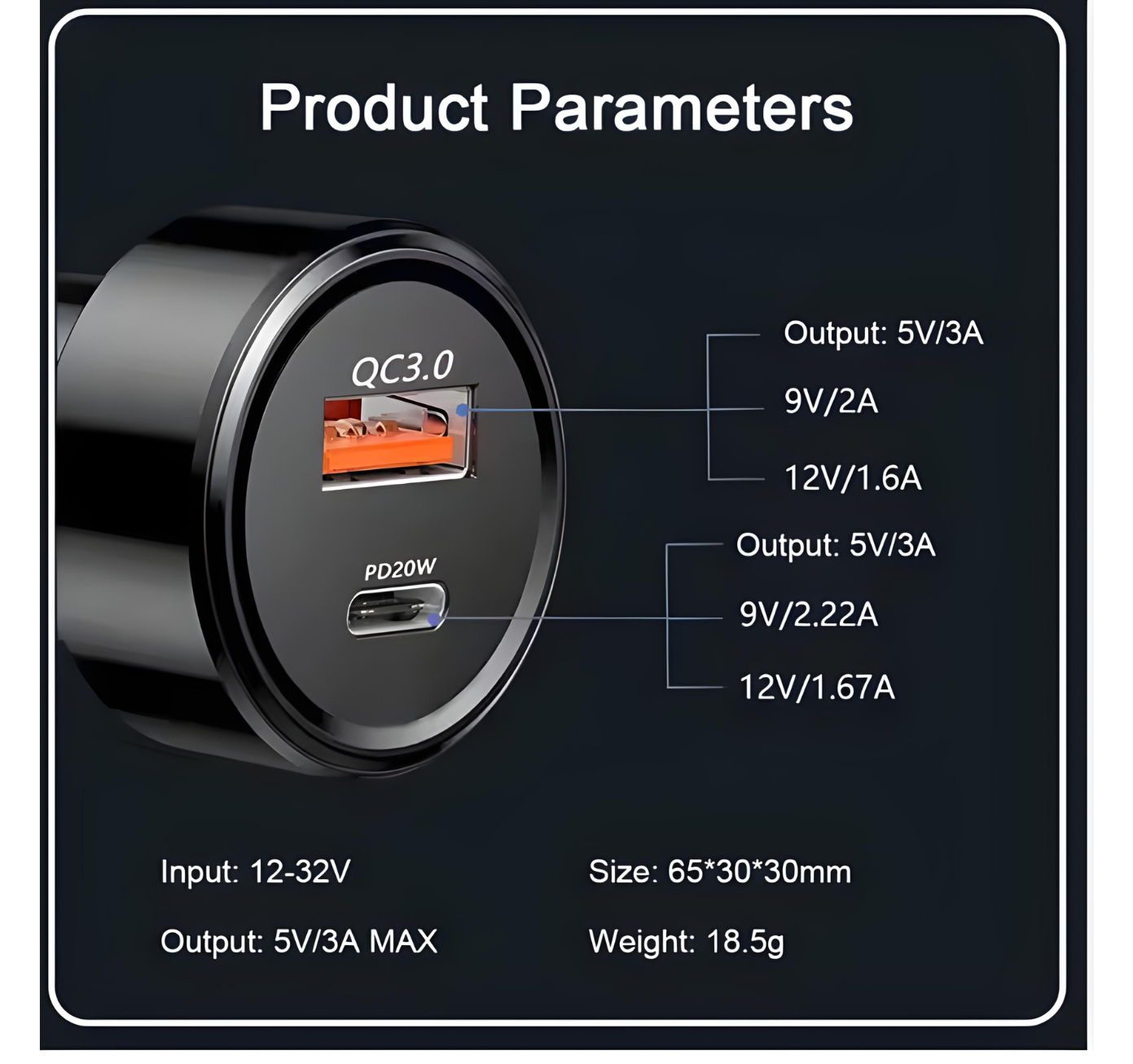 Car Charger 20W with USB-C & USB-A Ports for Fast Charging