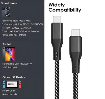 66W Magnetic Coiled USB-C to USB-C Cable (1M) | Fast Charge Braided Sync Cord Turbo Cables