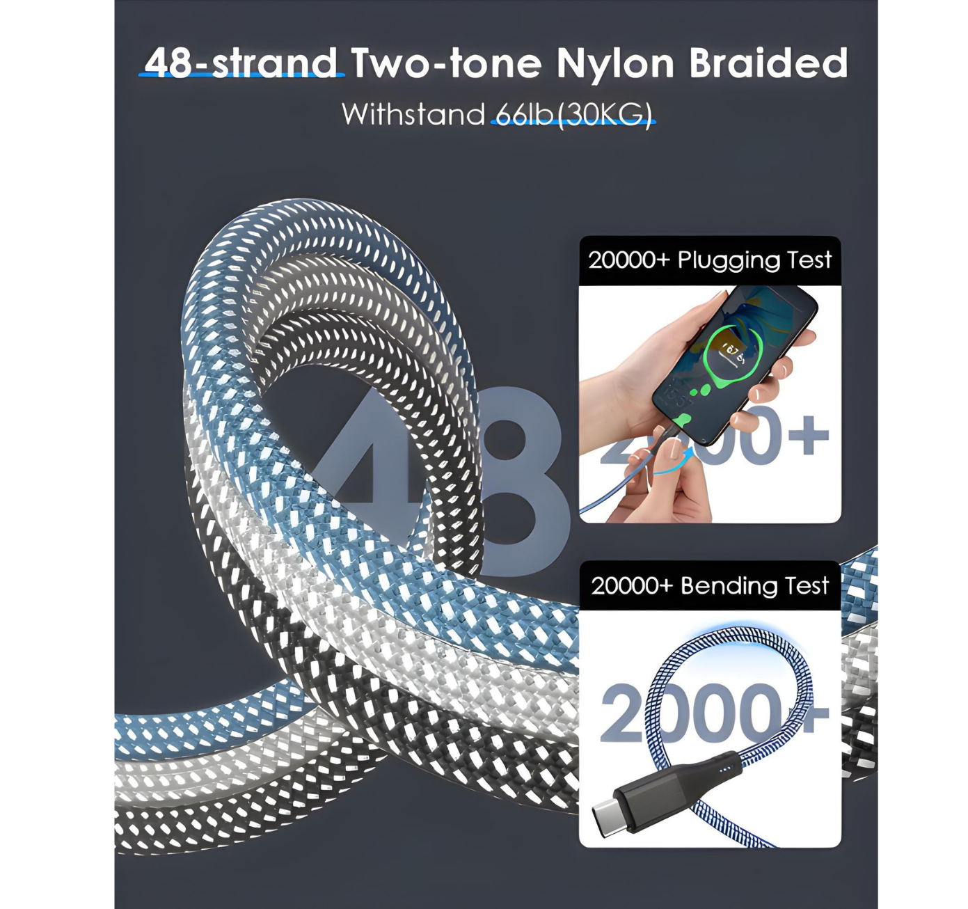 66W Magnetic Coiled USB-C to USB-C Cable (2M) | Fast Charge Braided Sync Cord