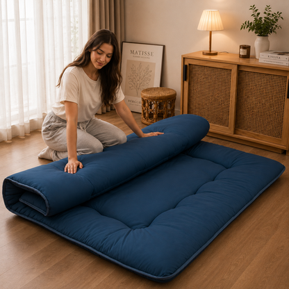 Turbo Cables – Japanese Floor Bed, 4 Inch Thick Futon Mattress, Foldable Tatami Sleeping Pad, Roll Up Floor Bed for Adults & Kids