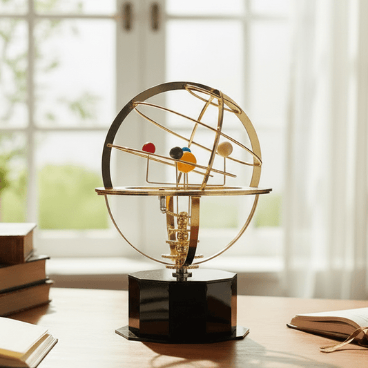Turbo Cables – Celestial Brass | Solar System Orrery with Manual Rotation | Elegant Desktop Model for Educational Display