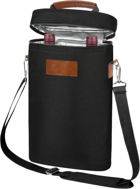 Turbo Cables – Insulated Dual Wine Bottle Carrier Bag with Padded Divider | Leakproof Design for Optimal Temperature
