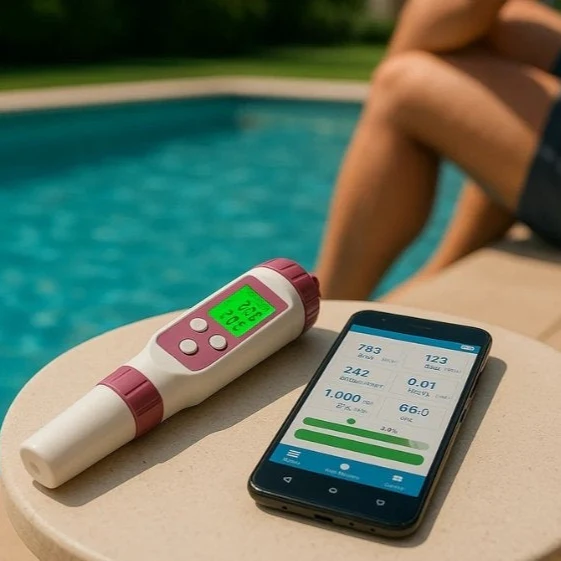 Turbo Cables – Digital Pool Water Tester | 7-in-1 Electronic Test Kit with Mobile App | Accurate Water Analysis for Pools and Spas