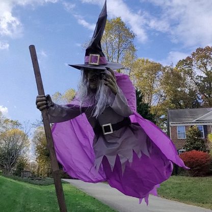 Turbo Cables – Eerie Halloween Decoration | 6-Foot Flying Witch with Realistic Floating Effect | Easy Outdoor Setup for Spooky Ambiance