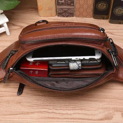 Turbo Cables – Genuine Cowhide Leather Waist Bag | Ample Storage & Versatile Design for Travel