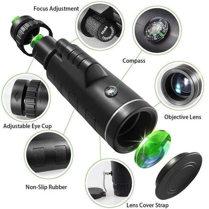 Turbo 10X Starscope HD Monocular - High Power Monocular With Smartphone Holder & Tripod
